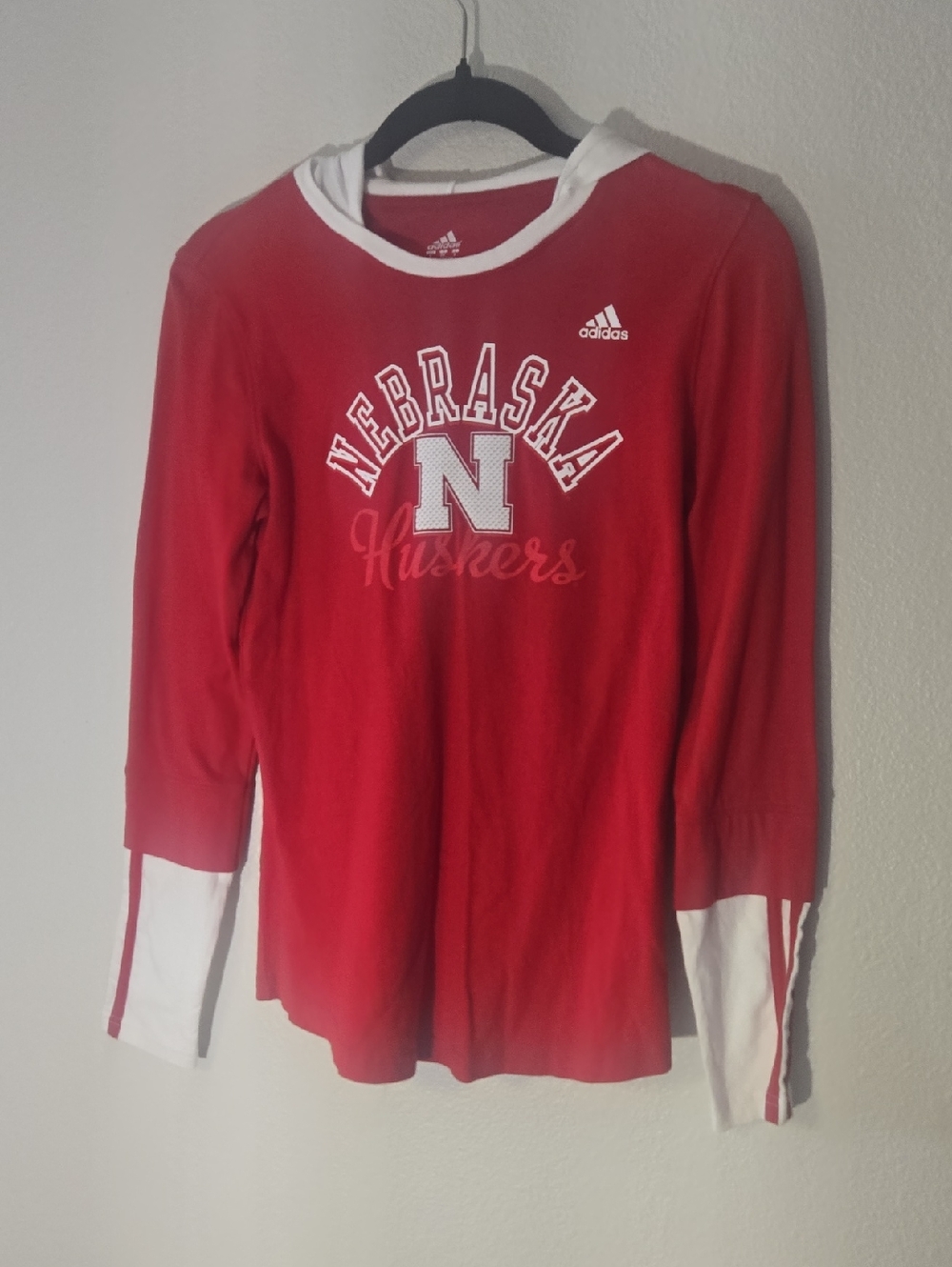 adidas Red and White Nebraska Huskers Long-Sleeve Tee